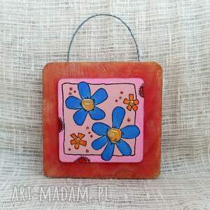 obrazek na drewnie cheerful flowers prezent handmade, dekoracja do domu ozdoba