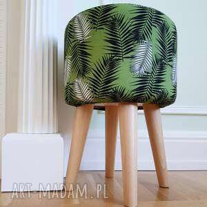 pufa monstera na zielonym tle - 45 cm nogi naturalne stożkowe, puff, pouf