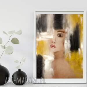 wydruk - obraz kolor kobiety żółty do salonu, portret, abstrakcja