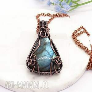 miedziany naszyjnik z labradorytem v34 coś a prezent, biżuteria elegancka jeden