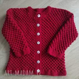 zamówienie czerwony sweterek, rękodzieło na drutach, włóczka