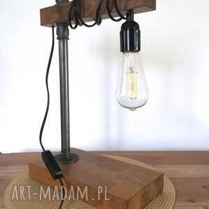 lampka retro buk stołowa oświetlenie, drewno, metal, biurko