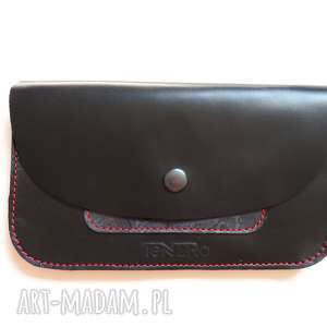 portmonetka skórzana czarna z zatrzaskiem, portfel, prezent, rękodzieło