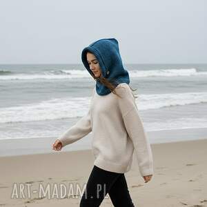 ręcznie robiona balaclava kapturokomin czapka bawełna i merynos, kapturokomin