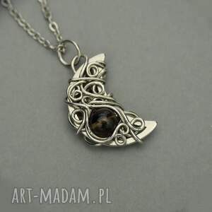 handmade wisiorki wisiorek księżyc kwarc dymny wire wrapping lunula unikatowy