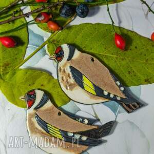 jagodowy kruk szczygły ceramiczne, parka na choinkę ceramiczny ptaszek