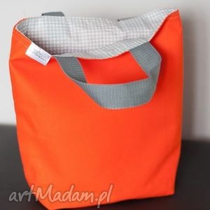 ręcznie robione lunch bag by wkml - pomarańczowy - szary w białe kropki