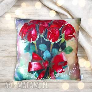ręczne wykonanie poduszki poduszka na dzień babci - czerwone róże