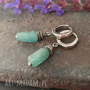 turkusowe szkło afgańskie srebrne kolczyki, srebro oksydowane, 925