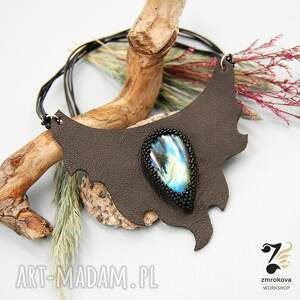 naszyjnik skórzany z labradorytem biżuteria alternatywna prezent