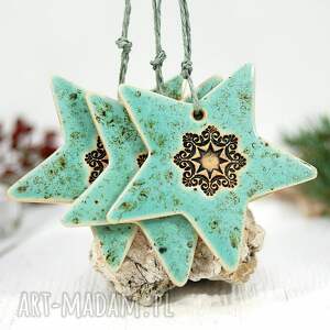 ceramiczne gwiazdki choinkowe - turkus ozdoby świąteczne