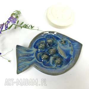 handmade ceramika ceramiczna mydelniczka ręcznie robiona "blue fish"