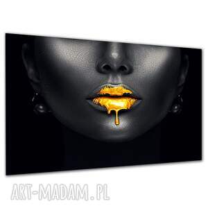 Obraz do sypialni na płótnie - złote usta 120x80 cm