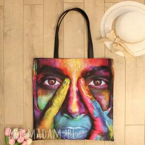 handmade duża torba shopper kolorowa twarz