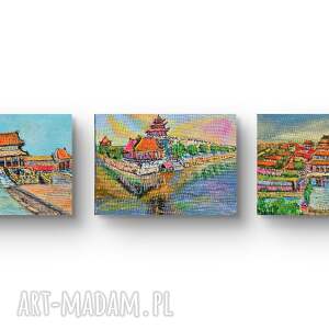 tryptyk pekin, zakazane miasto, 30x40x1cm każdy obraz