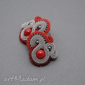 kolczyki sutasz, soutache, sznurek, koraliki małe, sztyfty, eleganckie