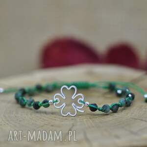 Czterolistna koniczyna - bransoletka, srebro 925 i kamienie naturalne