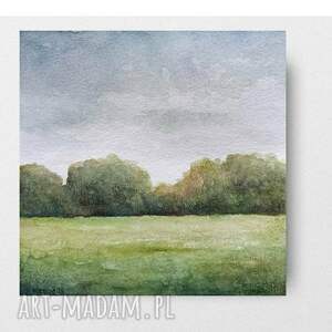 Pejzaż akwarela 20 x 20 cm - ręcznie malowany obraz