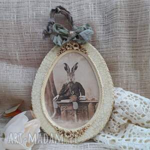 dekoracja vintage - portret eleganckiego zająca - leo - wielkanocna ozdoba, decoupage