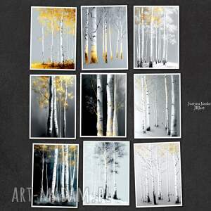 zimowe brzozy - zestaw 9 grafik 13x18 cm prezent, rośliny, drzewa