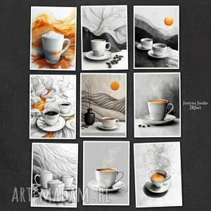 kawa kawusia - zestaw 9 grafik w rozmiarze 13x18 cm, prezent dla kawosza
