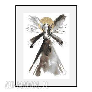 Prezent Skrzydlaty ze złotem - ręcznie tworzona grafika 21cm x 30cm