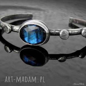 Srebrna bransoletka bangla z labradorytem handmade