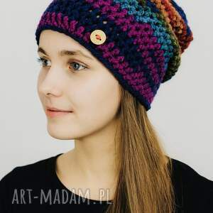 Kolorowa gruba smerf ręcznie robiona, czapka zimowa
