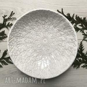ręcznie robione ceramika miska biała z koronką