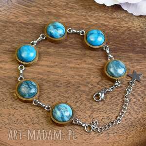 Drewniana bransoletka - niebieski jaspis 107 - z kamieniem