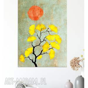 plakat 70x100 cm B1 grafika miłorząb japoński, ginko, b1