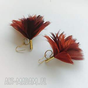 piórko kolczyki mosiądz, zmatowione