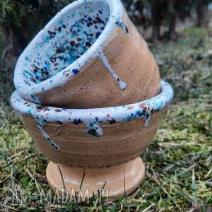 handmade ceramika zestaw: dwie miseczki z pięknej nakrapianej gliny
