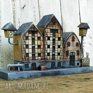 pomysł na święta prezent Dekoracja z drewna, ręcznie malowana - domki