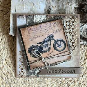 Kartka urodzinowa i imieninowa z motorem - scrapbooking 3D, koperta i życzenia