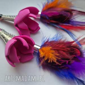 kolczyki kolorowe energetyczne pióra duże lekkie wykonane w pojedynczym