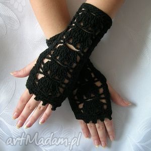 czarne ażurowe rękawiczki - mitenki, ocieplacze, jesień, zima, prezent