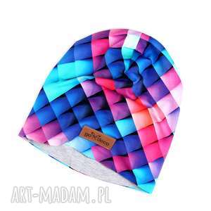 kolorowa czapka beanie geometryczne romby bawełna, prezent