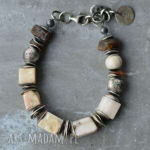 srebrna bransoletka, opal peruwiański - Biżuteria broszki