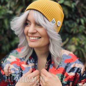 luźna czapka z bawełny logo kolorowe miodowa musztarda