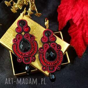 Nane rękodzieło bordowo czarne, kolczyki sutasz