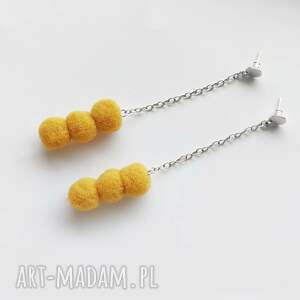 okrąg kolczyki, srebro, pompon zmatowione, oryginalny prezent