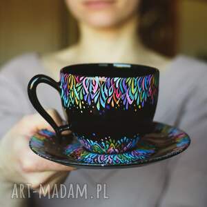 ręczne wykonanie ceramika filiżanka multikolor czarna dla niej kolorowa elegancka
