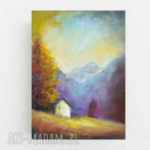 pejzaż - praca formatu 24/18 cm pastele suche, dom góry, drzewa rysunek