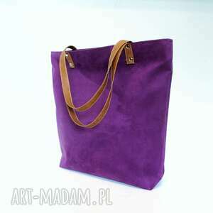 shopper bag torba fioletowa, szyta, modna must have