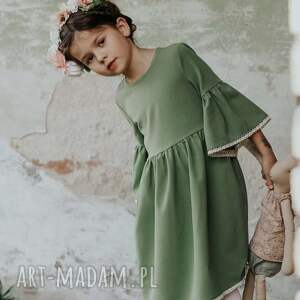 handmade sukienka z bawełnianą koronką alice, zielona