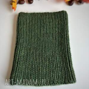 Komin ręcznie robiony z 100 wełny peruwiańskiej, zielony, wełniany, na drutach, zimowy, naturalne materiały