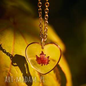 jesienny naszyjnik serce z liściem klonu, naszyjnik handmade, rękodzieło