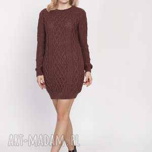 handmade swetry dzianinowa sukienka, swe208 brąz mkm