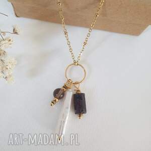 łańcuszek z perłą i granatem, łańcuszk regulowany, biżuteria ze stali prezent